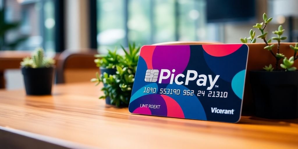 Cartão de crédito PicPay em cima de uma mesa.