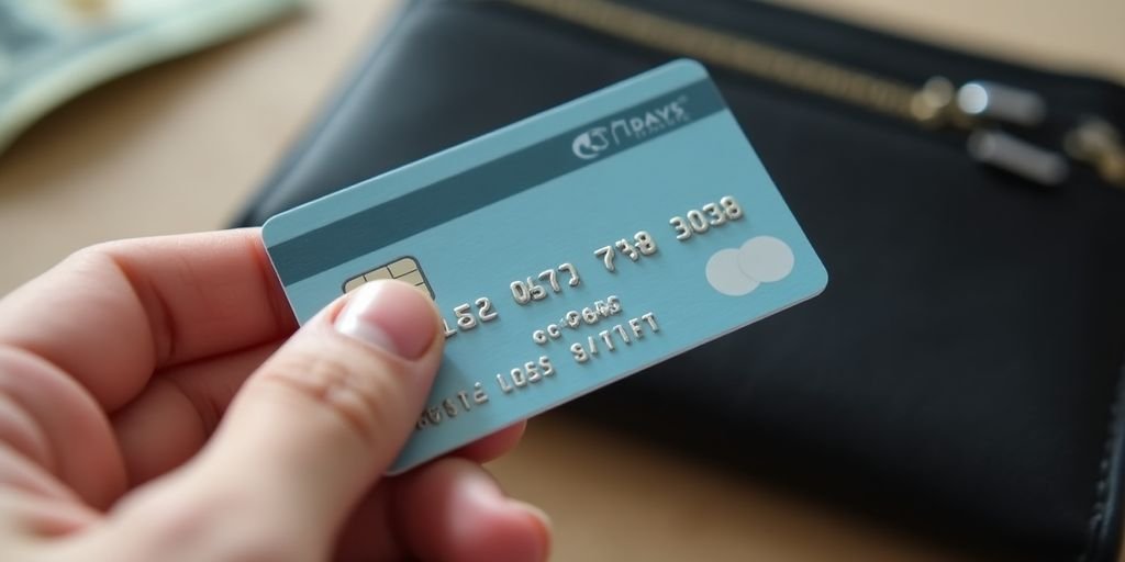 Mão segurando um cartão de crédito em foco.