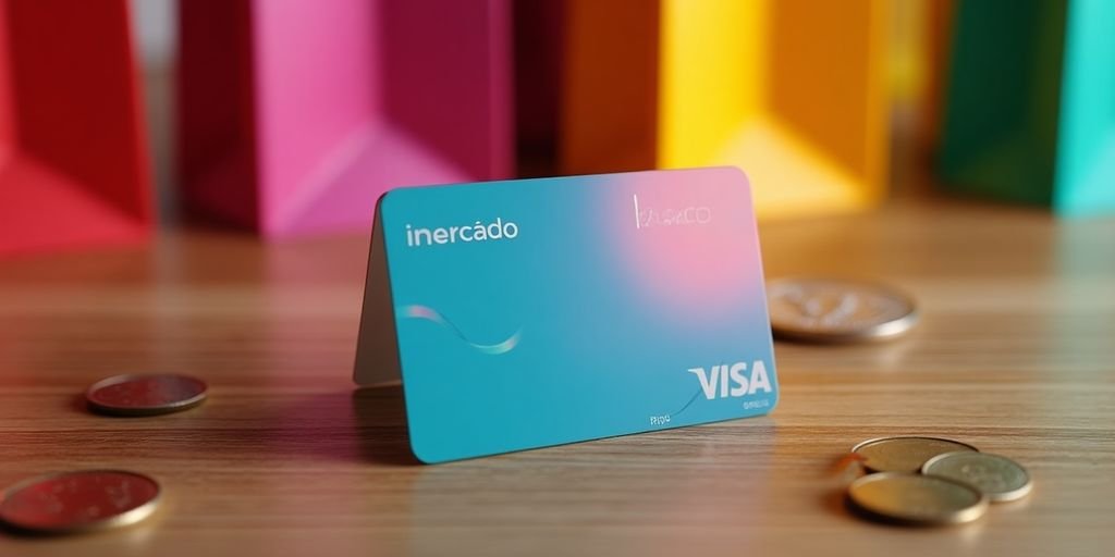 Cartão de crédito Mercado Pago sobre uma mesa de madeira.