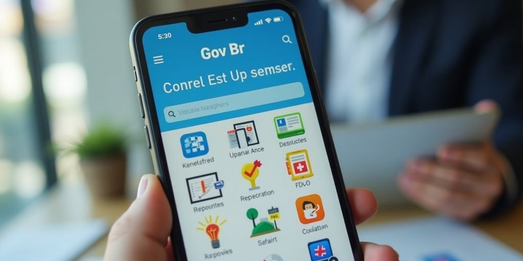 Imagem de um smartphone com o app Gov Br aberto.