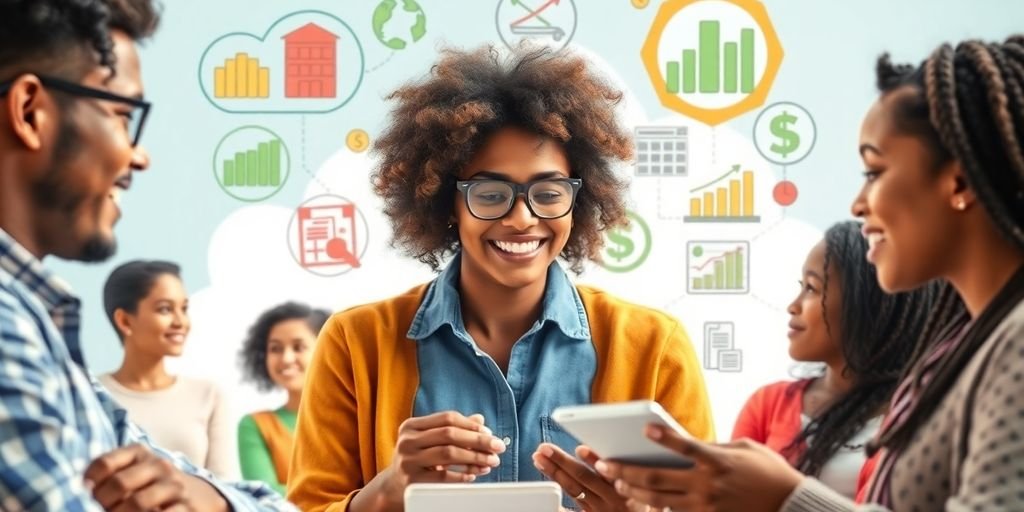 Grupo de pessoas discutindo sobre educação financeira.