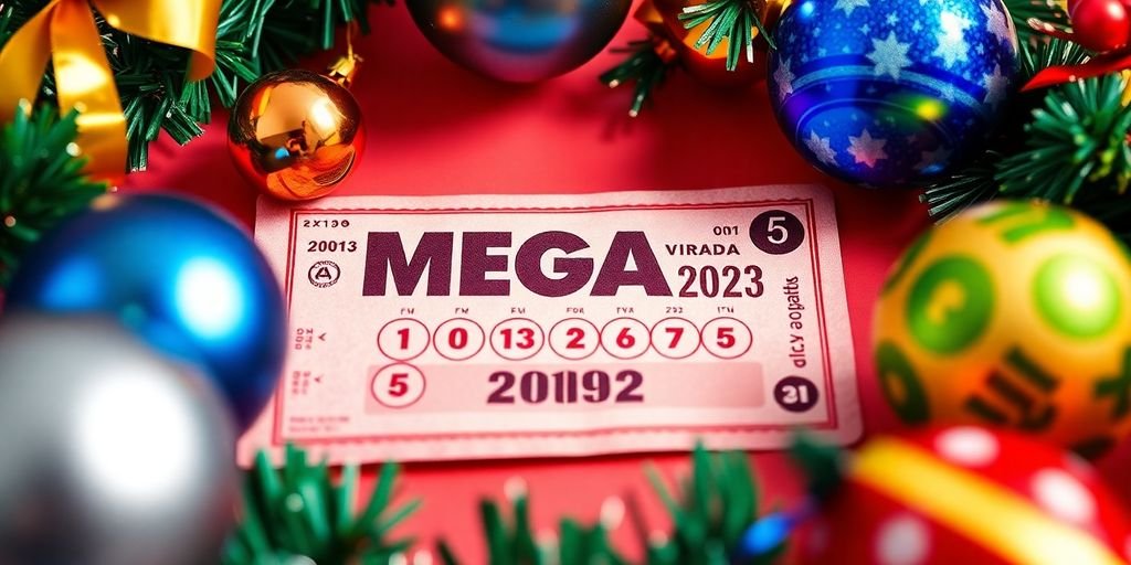 Bilhete de loteria com decorações festivas.