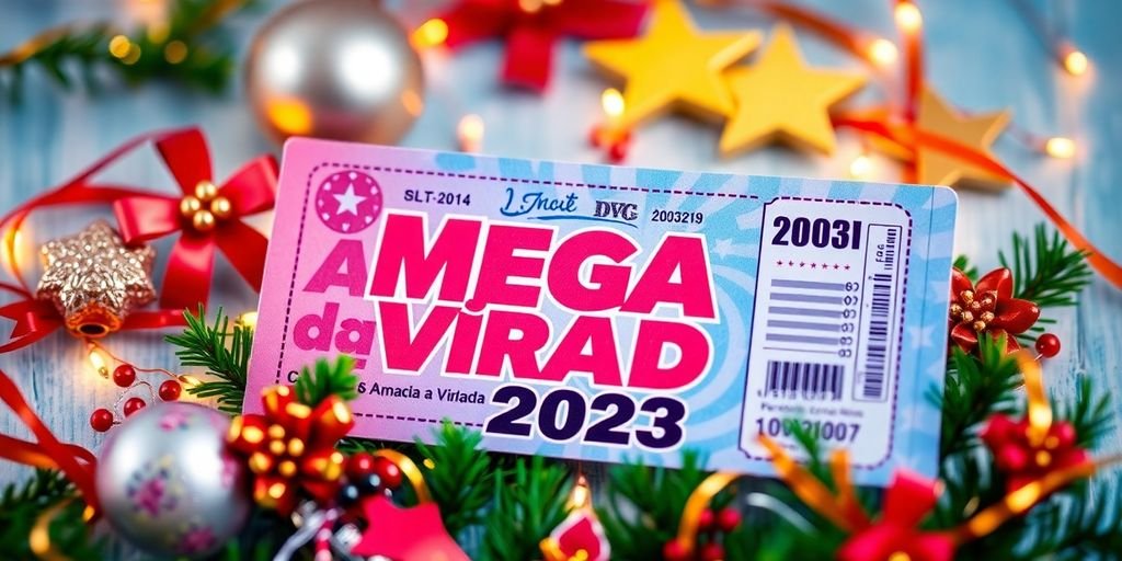 Bilhete de loteria da Mega da Virada 2023.