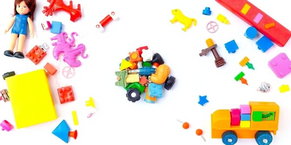Brinquedos quebrados transformados em artesanato colorido.
