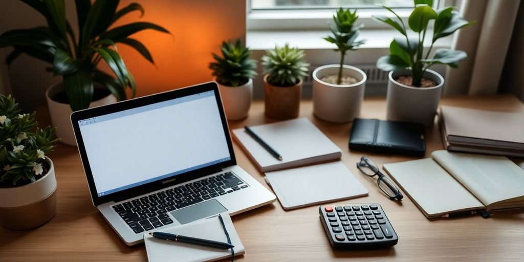 Espaço de trabalho acolhedor para iniciantes em investimentos.