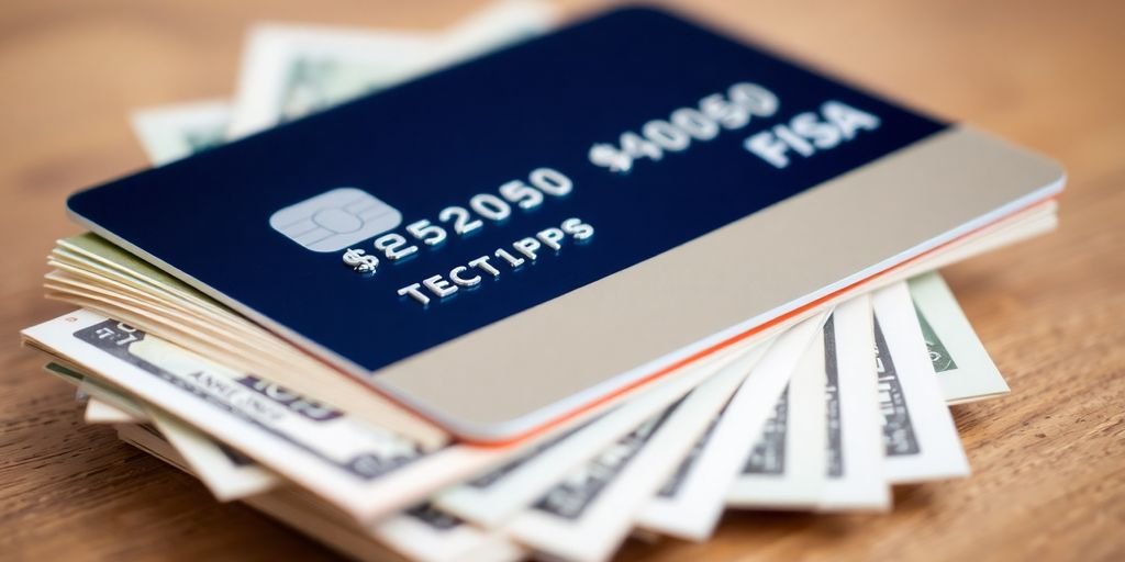 Close-up of a credit card and cash.